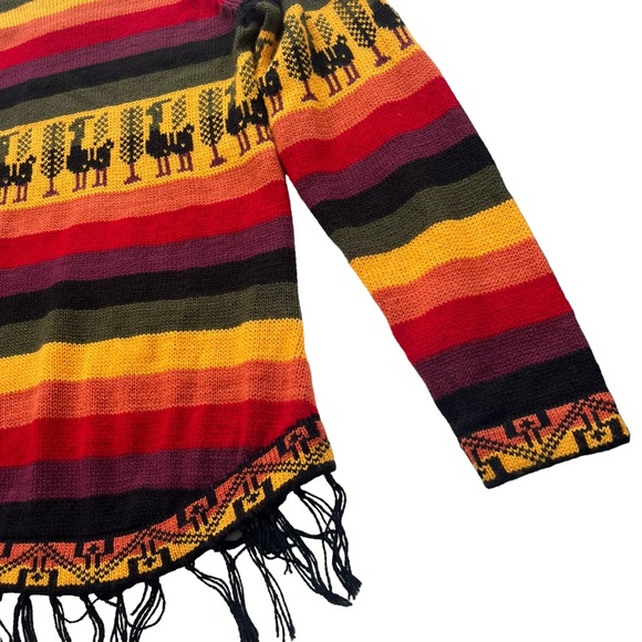 ARTESANIAS APAZA ALPACA Women’s S/M Peru Multicolor Sunset Stripe Hooded Sweater - Picture 15 of 15